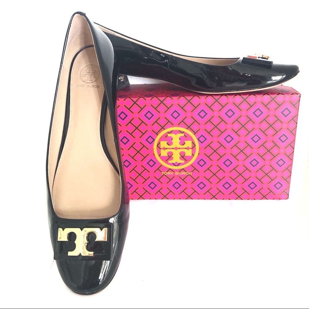 TORY BURCH GiGi Black Patent Leather Low Heel Shoe